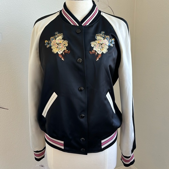 Coach Bow and Flower Printed Reversible Varsity Jacket - Picture 8 of 13